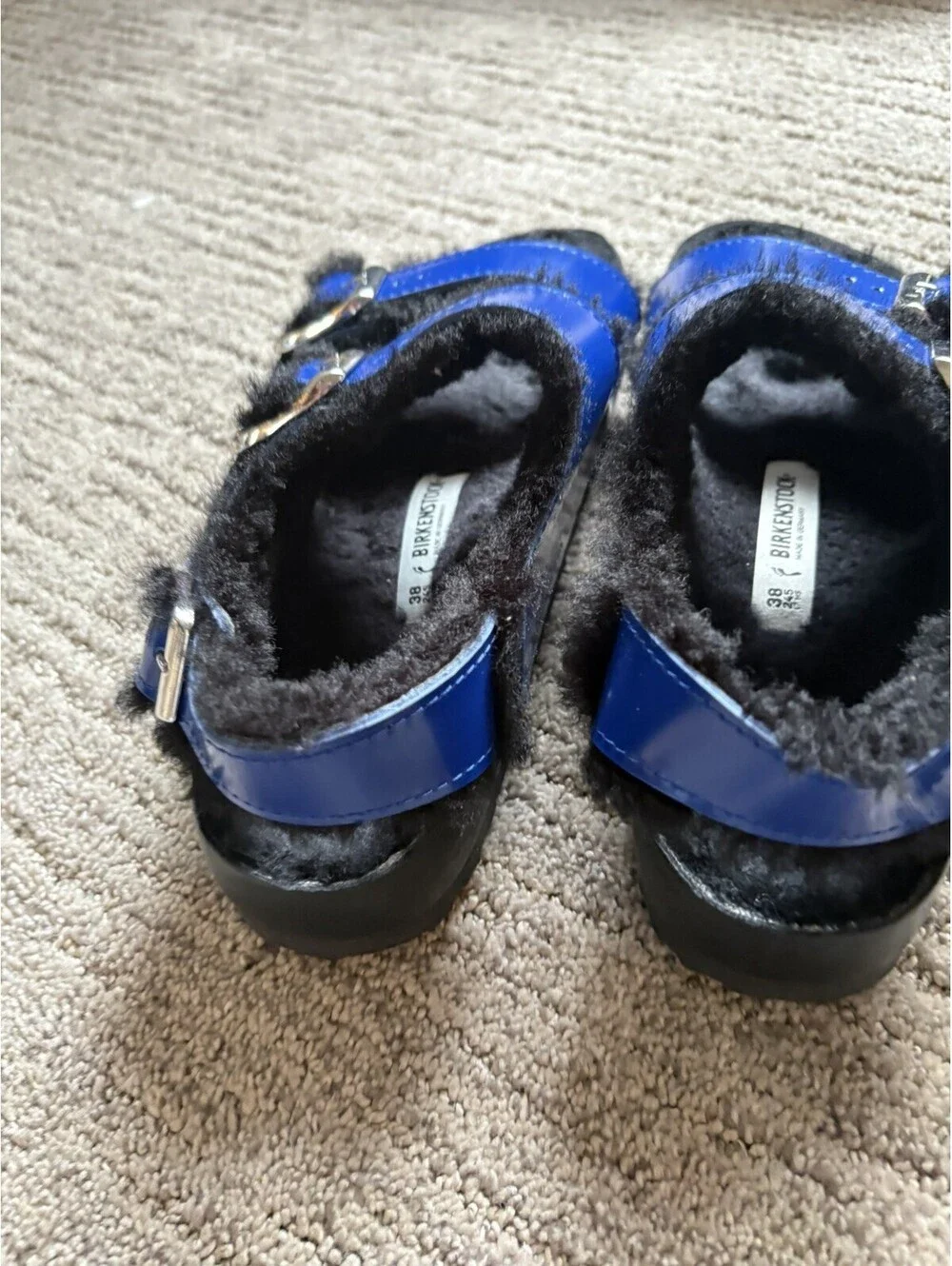 new BIRKENSTOCK 1774 Shearling Leather Sandals MILANO EXQUISITE blue 38 US7 UK5